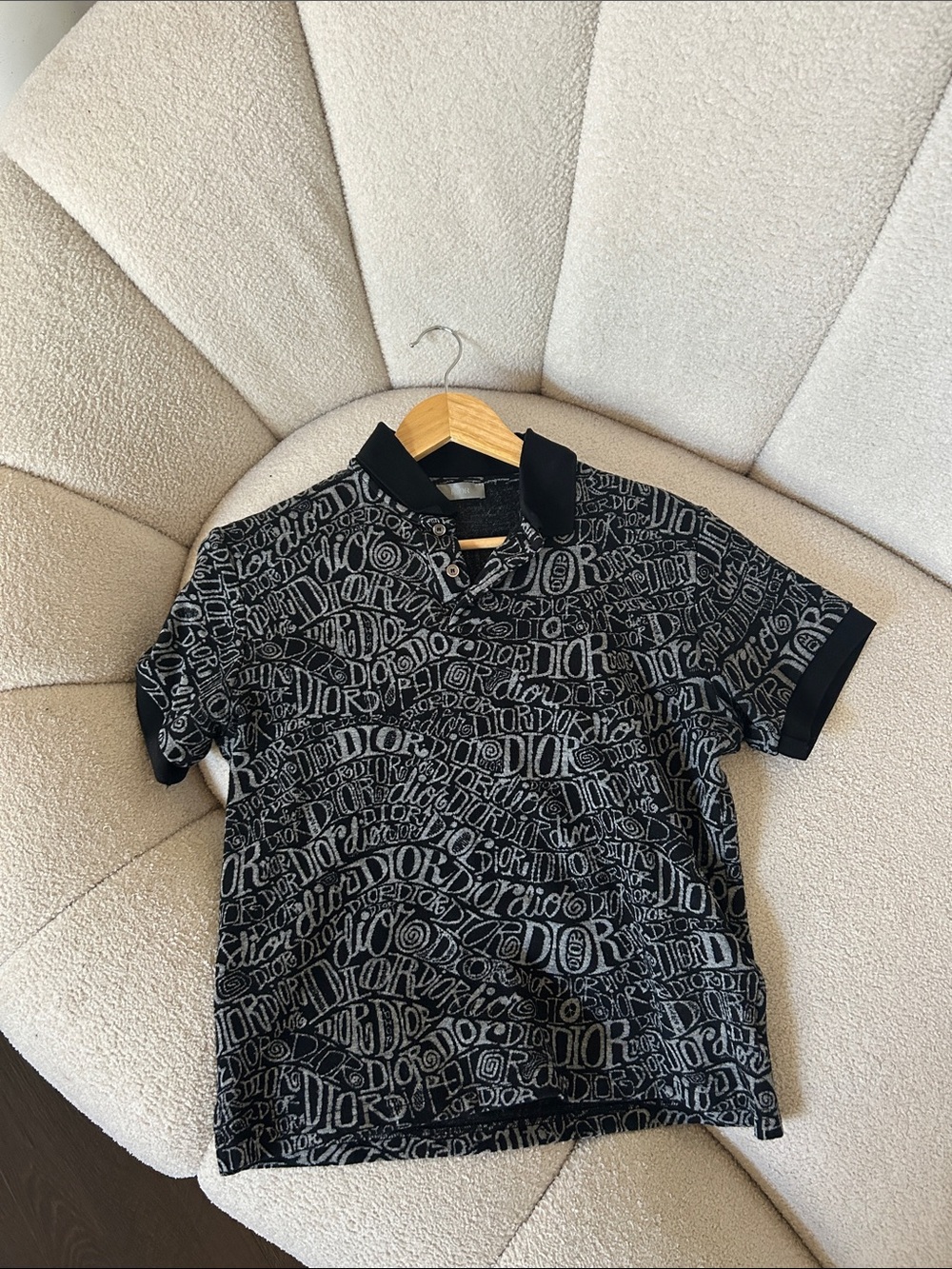 Dior Black and Gray Logo Jacquard Polo